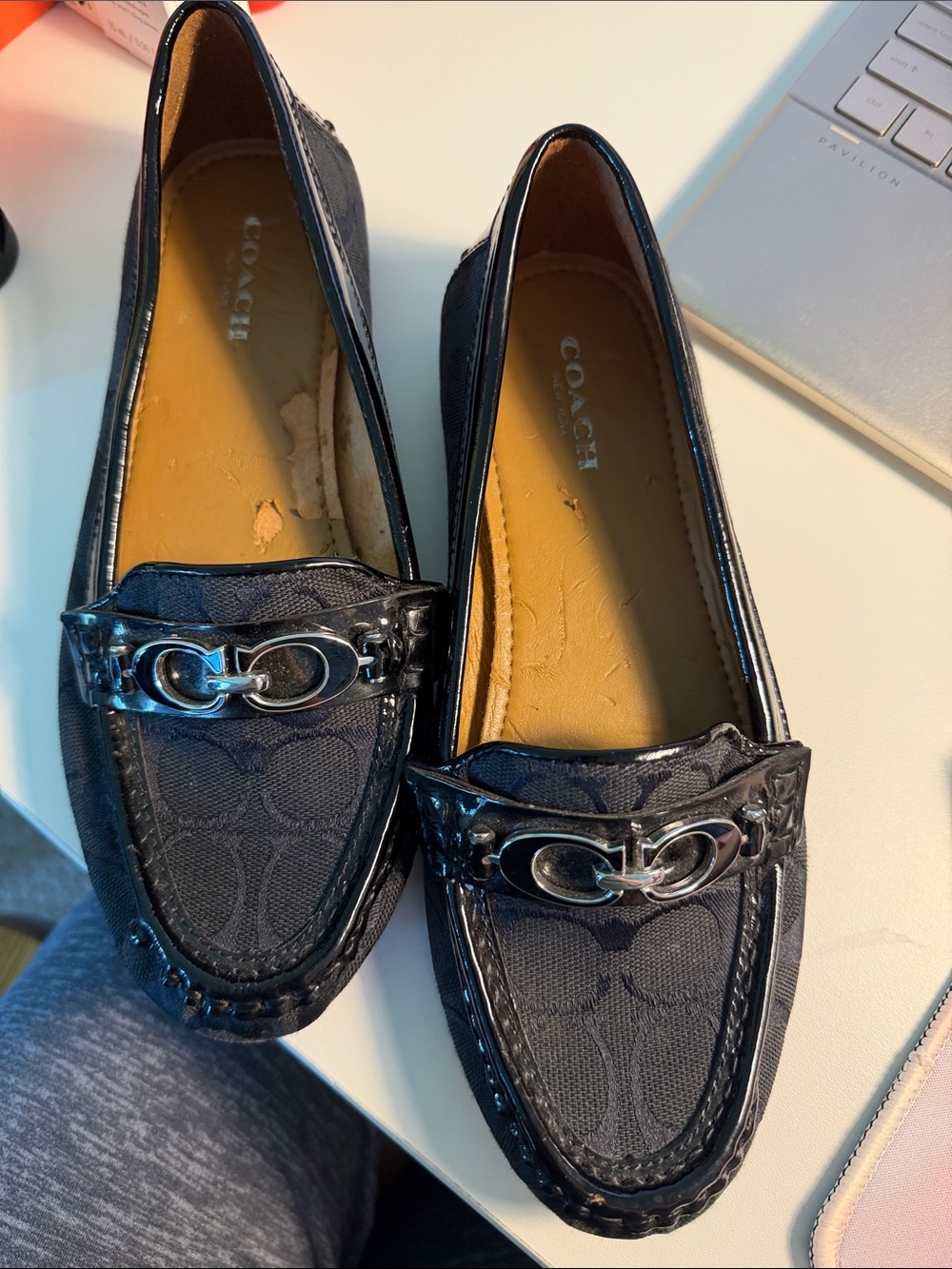 Coach Women's Black Signature Jacquard Loafers see description!